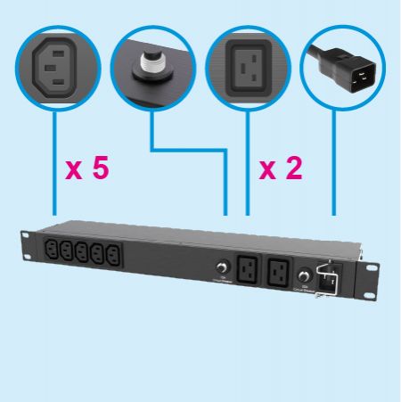 7 prese C13 C19 IEC 60320 Multipresa PDU rack 20 A 230 V - Per attrezzature di servizio