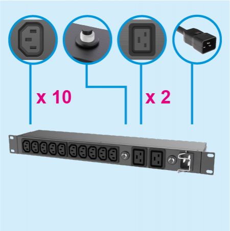 12 Outlets IEC 60320 Rack PDU 15A-20A Circuit Breaker Power Strip - 19”C13 C19 PDU