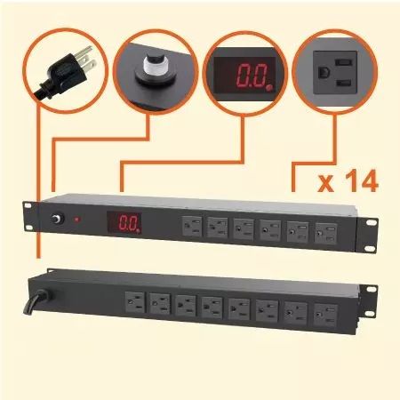 14 NEMA 5-15 1U Metered Rack Power Manager - 14 x 5-15R outlets with current meter
