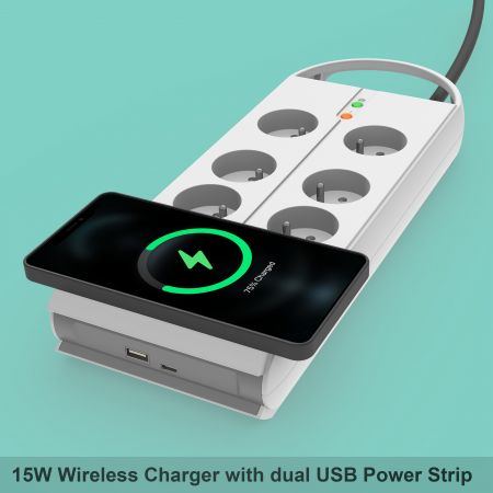 Wireless Charger Power Strip - Qi-Certified Ultra-Slim Wireless Charger