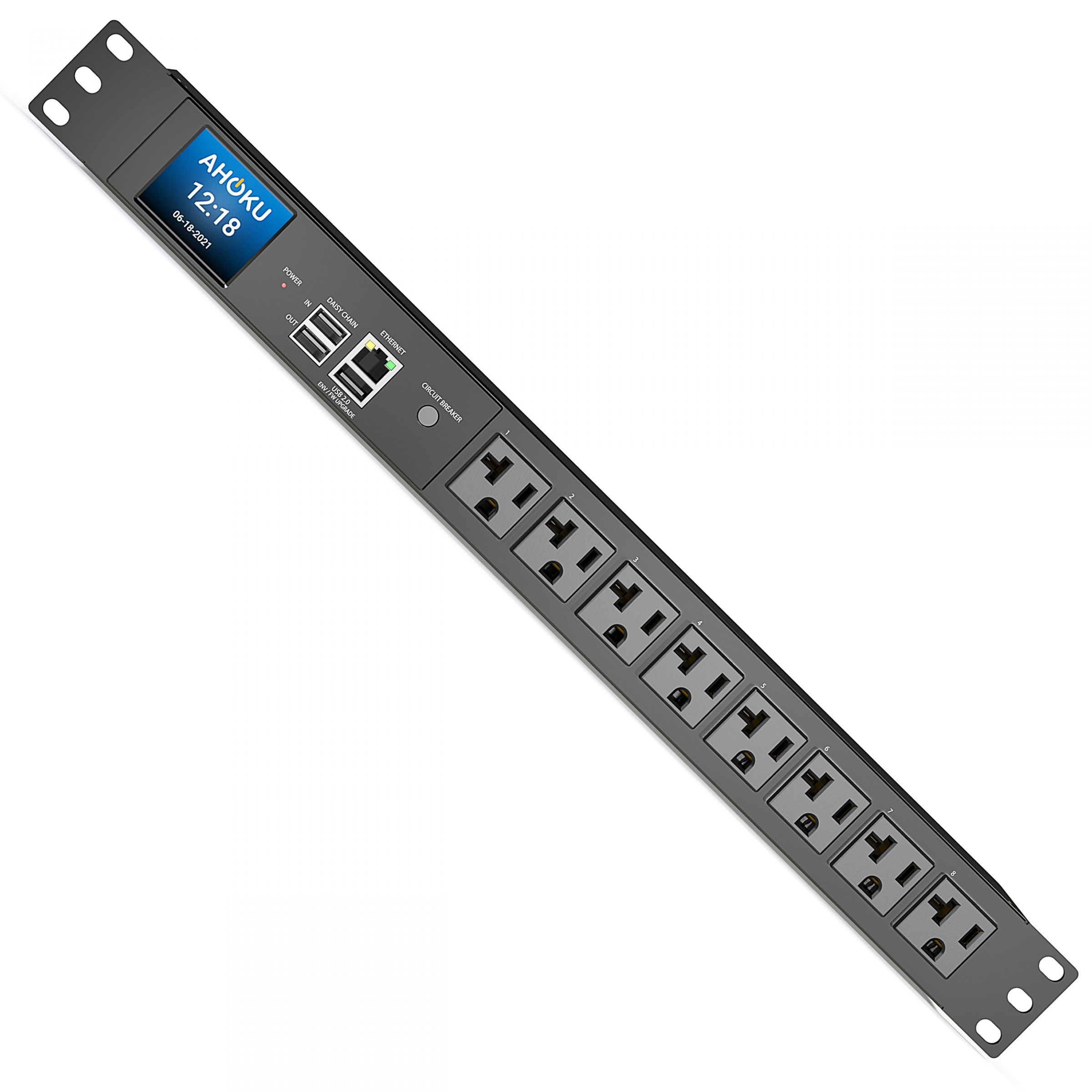 8 Outlets Smart PDU Touch Screen NEMA 520R 20A 125V Supply AHOKU