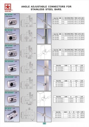 Dah Shi exquisite Stainless Steel Accessories of Handrails / Balustrades / Metal Building Materials. - Round shape adjustable angle connectors for stainless steel bars.