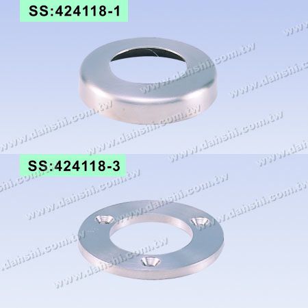 S.S. Round Tube Base & Cover - 3 Screw Holes - Stainless Steel Round Tube Handrail Round Cover / Stainless Steel Round Tube Handrail Round Plate - 3 Screw Holes