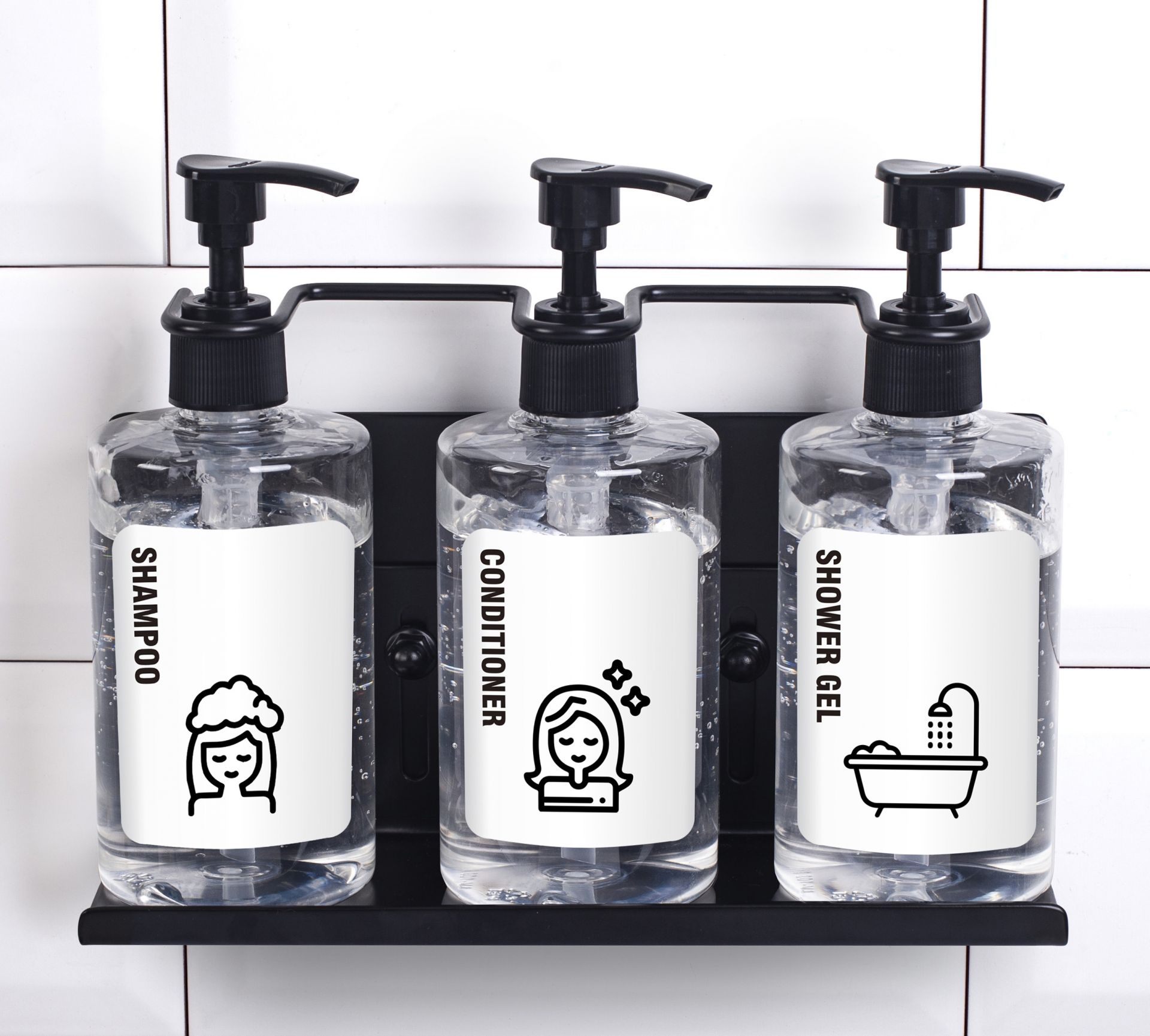 Wall Mounted Stainless Steel Triple Bathroom Shampoo Bottles Holder