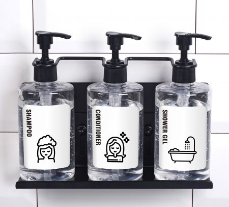 Support Mural Triple Amenity Bottle pour flacon pompe 350ml - Porte-bouteilles de shampoing de salle de bain triple en acier inoxydable fixé au mur
