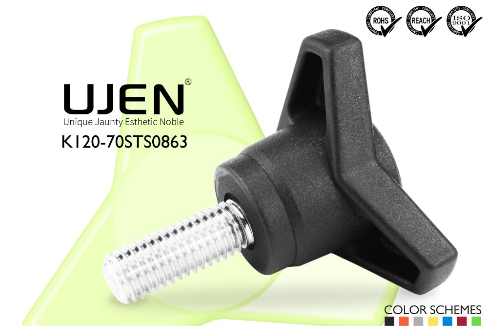 Threearm Plastic Knob Stainless Steel Screw, M8 x 63mm, D70 Pull Pin