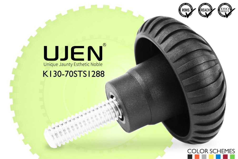 Gear Shape Plastic Knob Stainless Steel Screw, M12 x 88mm, D70 Pull