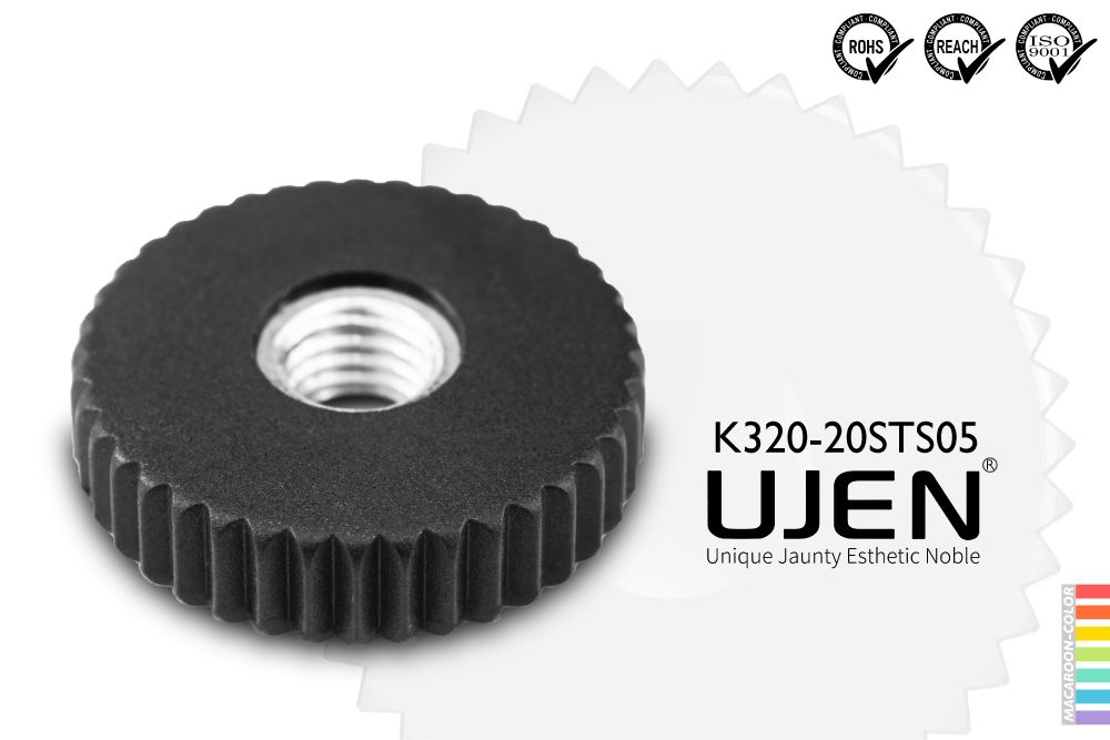 Knurled Flat Plastic Knob Stainless Steel Nut, M5, D20 Pull Pin