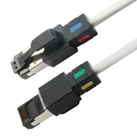 Cat.6A S/FTP 30 AWG patch kábel forgatható színes csizmával - Cat.6A SFTP 30AWG forgatható színes rendszerindító patch kábel