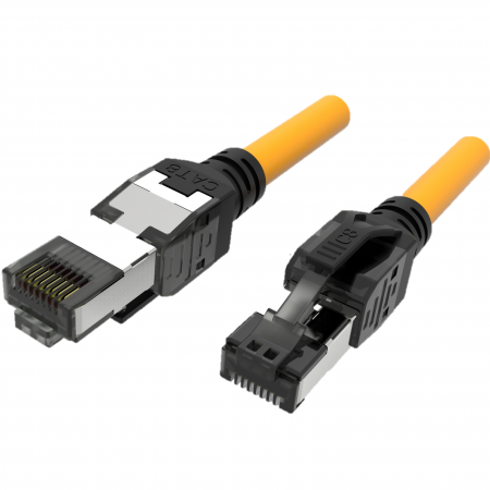 Cat.8 S/FTP 24 AWG összeszerelt patch kábel - Cat8 SFTP 24AWG szerelvény RJ45 csatlakozó sárga színű sodrott kábel patch kábel