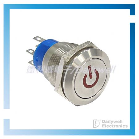 19mm Metal switch with power icon on cap - MPB19 Series