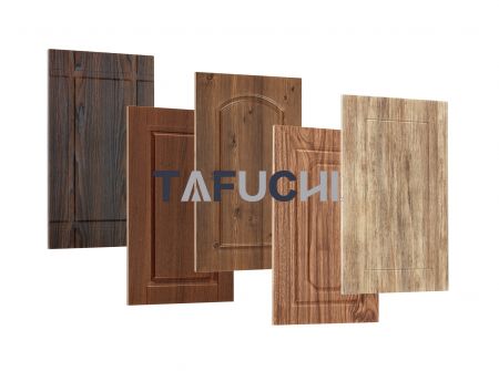 Wooden door panels use PVC wood grain sheet, which are similar to solid wood doors and often replace solid wood doors.