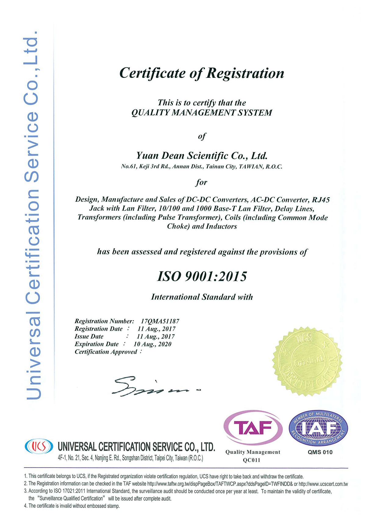 Quality Assurance | YUAN DEAN SCIENTIFIC CO., LTD.